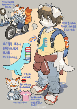 anthro biped brown_hair clothed clothing duo eyebrows floppy_ears fur hair male orange_body orange_fur tail text white_hair milkybot hu_ku_li_(milkybot) canid canine canis domestic_cat domestic_dog felid feline felis mammal absurd_res chinese_text hi_res translation_check translation_request