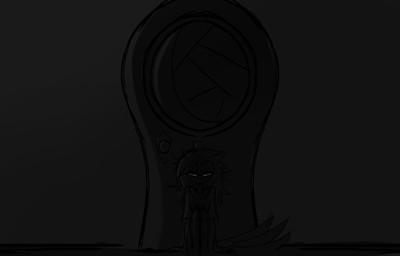 anthro black_background bodily_fluids clothing crying depressing depression door female hair long_hair looking_down pajama_shirt pajamas sad simple_background sitting solo tears wall_(structure) white_eyes teathekook hellaverse helluva_boss octavia_(helluva_boss) avian bird owl owl_demon hi_res monochrome