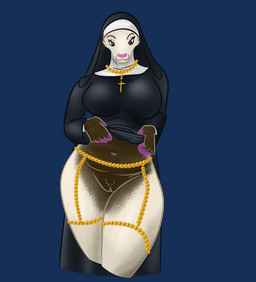accessory anthro beads big_breasts breasts christian_symbol clothed clothing cross cross_necklace curvy_figure female fur garter genitals humanoid_genitalia jewelry leg_garter legband looking_at_viewer necklace nun prayer_beads religion religious_symbol rosary smile solo thick_thighs thighband vulva wide_hips pink_cat_enthusiast christianity silvia_(pink_cat_enthusiast) american_opossum mammal marsupial alpha_channel