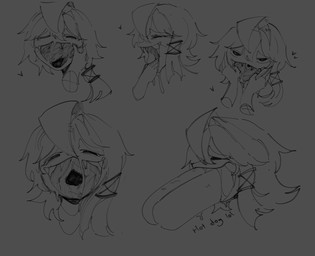 ambiguous_gender anthro bodily_fluids disembodied_hand drooling duo fangs food gaping_mouth hair hand_in_mouth hot_dog mouth_play offscreen_character open_mouth saliva teeth atsuko_021 teruya_(atsuko_021) reptile scalie snake monochrome sketch