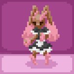1:1 2022 ambiguous_gender anthro brown_body brown_fur clothed clothing digital_drawing_(artwork) digital_media_(artwork) dipstick_legs dipstick_limbs dress frilly frilly_clothing fur generation_4_pokemon lagomorph lopunny low_res maid_apron maid_uniform mammal nintendo pink_background pink_body pink_fur pixel_(artwork) pokemon pokemon_(species) psychpsyo shiny_pokemon signature simple_background solo standing text uniform