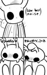 2_horns 3_panel_comic ambiguous_gender antennae_(anatomy) biped black_text cloak clothing duo horn motion_lines nodding sound_effects standing text weapon_on_back wet white_head skeletorskeletonized hollow_knight team_cherry bretta_(hollow_knight) the_knight_(hollow_knight) arthropod beetle insect vessel_(species) 2020 5:8 comic digital_media_(artwork) english_text hi_res