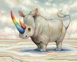 2_horns ambiguous_gender cloud cloudy_sky feet feral grey_body horn multicolored_horn quadruped rainbow_horn raised_tail sky snout solo standing tail tail_tuft toes tuft wrinkles camilla_d'errico mammal rhinoceros hi_res painting_(artwork) traditional_painting_(artwork)