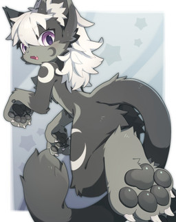 4_toes 5_fingers anthro butt claws cute_fangs fangs feet femboy finger_claws fingers foot_focus fur grey_body grey_fur hair kemono long_hair looking_at_viewer looking_back looking_back_at_viewer low-angle_view male male_anthro nude open_mouth pawpads paws purple_eyes solo tail teeth toe_claws toes tongue underpaw white_hair young young_anthro young_male roah_83 crescen_(crescencat) domestic_cat felid feline felis mammal 2024 digital_media_(artwork) hi_res