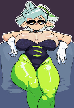 5_fingers big_breasts breasts clothed clothed_female clothed_humanoid clothing ear_piercing ear_ring eyebrows female female_humanoid fingers gloves green_clothing grey_eyebrows grey_pseudo_hair grey_tentacles handwear humanoid_pointy_ears light_body light_skin markings mole_(marking) mouth_closed piercing pointy_ears pseudo_hair ring_piercing simple_background solo tentacle_hair tentacles thick_thighs white_clothing white_gloves white_handwear white_sclera dumbwitchyy nintendo splatoon marie_(splatoon) aquatic cephalopod humanoid inkling mollusk 2026 digital_drawing_(artwork) digital_media_(artwork) hi_res portrait three-quarter_portrait