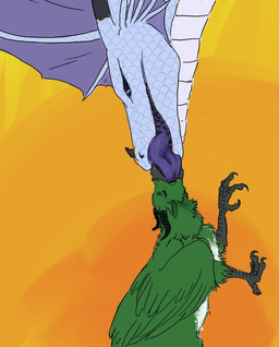 ambiguous/ambiguous ambiguous_gender beak big_tongue blue_body blue_scales duo extreme_french_kiss feathers feet feral fin french_kissing frill_(anatomy) green_body green_feathers horn kissing purple_tongue scales talons thick_tongue toes tongue white_body white_scales rienkarrot mythology kouryuu rehn_lands avian dragon gryphon mythological_avian mythological_creature mythological_scalie scalie
