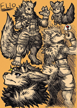 accessory anthro bottomwear bracelet chibi clothing crop_top eyewear eyewear_on_head first_person_view fluffy fluffy_tail glasses jewelry looking_at_viewer male neck_tuft question_mark shirt shorts solo sparkles sunglasses sunglasses_on_head tail topwear tuft wearing_sunglasses jwbash game_freak nintendo pokemon eeveelution flareon generation_1_pokemon pokemon_(species) absurd_res hatching_(art) hi_res shaded sketch_page