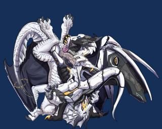 accessory black_penis blue_eyes bodily_fluids cock_ring cum cum_blockage cum_in_mouth cum_inside duo fellatio feral genital_fluids genitals golden_cum holding_body jewelry leaking_cum lightdark male male/male mechragon oral penile penis penis_accessory penis_in_mouth penis_jewelry sex sex_toy tapering_penis upside_down upside_down_fellatio vibrator vibrator_on_knot_root vibrator_on_penis white_body unknown_artist european_mythology mythology tunanodra dragon mythological_creature mythological_scalie scalie western_dragon absurd_res alpha_channel hi_res