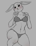 anthro blush bra breasts cleavage clothed clothing female front_view grey_background lingerie navel panties simple_background slightly_chubby solo thick_thighs underwear underwear_only wide_hips ravenemore beastars haru_(beastars) domestic_rabbit dwarf_rabbit lagomorph leporid mammal oryctolagus rabbit 2020 greyscale hi_res monochrome portrait spot_color three-quarter_portrait