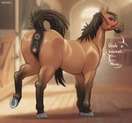 anatomically_correct anatomically_correct_anus anatomically_correct_genitalia anatomically_correct_pussy animal_genitalia animal_pussy anus barn bedroom_eyes biped black_body black_fur blush bodily_fluids brown_body brown_fur butt clitoral_winking clitoris dialogue equine_anus equine_genitalia equine_pussy female feral fur genital_fluids genitals hooves inside looking_at_viewer narrowed_eyes presenting presenting_anus presenting_hindquarters presenting_pussy puffy_anus pussy quadruped raised_tail seductive solo tail tail_anus talking_to_viewer text vaginal_fluids digitoxici equid equine horse mammal 2023 digital_media_(artwork) english_text hi_res