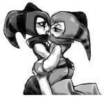 ambiguous_gender blush butt duo kissing not_furry open_mouth simple_background tongue white_background unknown_artist nights_into_dreams sega nights_(nights_into_dreams) reala humanoid nightmaren low_res monochrome