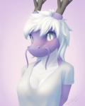 anthro blush breasts cleavage clothed clothing female grey_eyes hair horn looking_at_viewer non-mammal_breasts purple_body purple_skin shirt simple_background solo topwear whiskers white_hair mikapoofs asian_mythology east_asian_mythology mythology heart_a._chicago dragon eastern_dragon mythological_creature mythological_scalie scalie 2016 4:5 hi_res