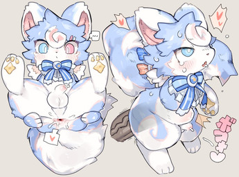 abdominal_bulge anal anal_fluids anal_penetration anthro anthro_focus anthro_penetrated anus balls before_and_after biped blue_body blue_eyes blue_fur blush bodily_fluids bow_tie butt cheek_tuft chibi countershading digitigrade disembodied_penis duo ellipsis facial_tuft fluffy fluffy_tail foreskin front_view fur fur_markings fur_tuft genitals grey_background head_tuft highlights_(coloring) humanoid_genitalia humanoid_penis kemono male male/male male_anthro male_focus male_on_anthro male_penetrated markings onomatopoeia pawpads penetration penile penile_penetration penis pink_highlights side_view simple_background size_difference smaller_anthro smaller_male solo_focus sound_effects spread_anus spread_butt spreading sweat tail tears text tuft unretracted_foreskin vein veiny_penis white_body white_countershading white_fur yellow_pawpads ookm canid canine fox mammal 2026 digital_drawing_(artwork) digital_media_(artwork) shaded soft_shading