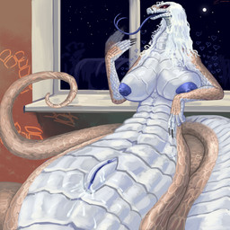 2_clitorises after_transformation animal_clitoris animal_genitalia anthro apode areola arm_support big_breasts black_claws black_sclera blue_areola blue_clitoris blue_nipples blue_tongue blue_vulva bodily_fluids breasts claws clitoris fanning fanning_self female forked_tongue full_moon gender_transformation genital_fluids genitals glistening glistening_body glistening_scales hair hemiclitores huge_breasts leaning_on_elbow legless long_hair long_tongue montgomery_glands moon mtf_transformation multi_clitoris multi_genitalia night nipples red_eyes red_wall scales serpentine sitting_on_tail sky solo star starry_sky tail tail_coil tan_body tan_scales tongue transformation two_fingers_up vaginal_fluids vaginal_fluids_on_hand vulva wall_(structure) wavy_hair white_body white_hair white_scales wide_hips window window_sill xenthetechnomorph black_mamba draconcopode elapid_(snake) mamba naga reptile scalie snake snake_naga 2024 absurd_res dated hi_res signature