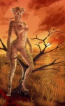 anthro breasts female genitals looking_at_viewer nude pussy solo standing tail catwarrior_(artist) cheetah felid feline mammal