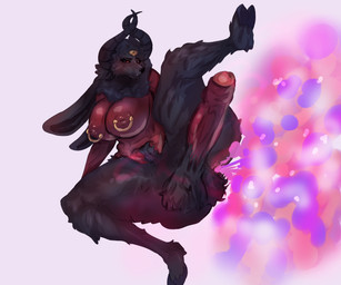 3_eyes balls black_body black_eyes black_fur fart fart_cloud fur genitals gynomorph horn humanoid_genitalia humanoid_penis intersex multi_eye nipple_piercing nipple_ring nipples penis piercing raised_leg red_body red_skin ring_piercing solo melonarts2 morgenneth bovid caprine caprine_demon demon goat goat_demon mammal 6:5 absurd_res hi_res