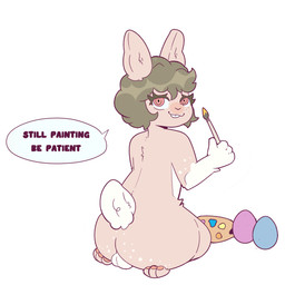 anthro backsack balls big_butt butt egg eyelashes femboy genitals holidays male nude solo turib4 easter pepe lagomorph leporid mammal rabbit 1:1 hi_res painting_(artwork)