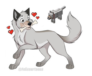 black_eyebrows black_nose bone_in_mouth brown_eyes chest_tuft eyebrows feral fur grey_body grey_fur happy head_tuft heart_symbol looking_back male mouth_hold open_mouth paws quadruped simple_background smile snout solo teeth toony tuft white_background felixcartoons microsoft minecraft mojang xbox_game_studios canid canine canis domestic_dog mammal wolf_(minecraft) colored colored_sketch digital_drawing_(artwork) digital_media_(artwork) hi_res shaded simple_shading sketch