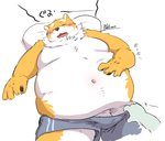 anthro belly blush clothing disembodied_hand duo eyes_closed fur genitals kemono male navel obese obese_male overweight overweight_male penis penis_base simple_background sleeping solo_focus underwear undressing white_background white_body white_fur pukkunnnn canid canine canis domestic_dog mammal 2021