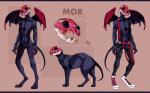 animal_genitalia anthro bone clothed clothing feral genitals male membrane_(anatomy) membranous_wings nude off/on open_mouth sheath side_view skull solo wings teaksamin canid canine demon hybrid mammal absurd_res digital_media_(artwork) hi_res model_sheet shaded