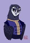 absurd_res anthro avian bird clothed clothing dreamworks eyeshadow feathers female fenghuang_(kung_fu_panda) hi_res kabuki-aku kung_fu_panda makeup owl purple_background purple_body purple_clothing purple_feathers simple_background solo