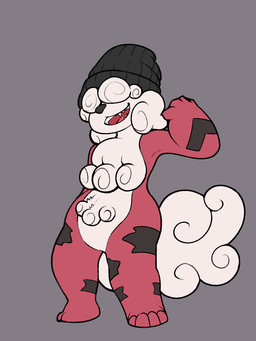 4_toes anthro anthrofied beanie beanie_only biped black_clothing black_headwear clothing curled_fur curly_hair fangs feet fur grey_background hair hair_over_eyes hat hat_only headgear headgear_only headwear headwear_only male male_anthro markings monotone_background mostly_nude open_mouth open_smile pokemorph red_body red_fur simple_background smile solo standing striped_markings stripes teeth toes white_body white_fur twinkletwilight nintendo pokemon generation_8_pokemon hisuian_form hisuian_growlithe pokemon_(species) regional_form_(pokemon) 3:4 colored digital_media_(artwork) full-length_portrait hi_res portrait
