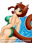 accessory backless_clothing backless_swimsuit big_breasts big_tail breasts brown_body brown_fur brown_hair butt clothing female fur glistening glistening_body green_eyes hair hair_accessory hand_on_butt looking_at_viewer looking_back one-piece_swimsuit open-back_swimsuit open_mouth raised_tail rear_view solo swimwear tail transformation water nekonny sammy_(imew) animal_humanoid cat_humanoid felid felid_humanoid feline feline_humanoid felis humanoid mammal mammal_humanoid watermark