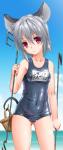 absurd_res animal_humanoid bare_shoulders basket breasts byeontae_jagga clothing container dowsing_rod female hair hi_res humanoid mammal mammal_humanoid mouse mouse_humanoid mouse_tail murid murid_humanoid murine murine_humanoid nazrin outside red_eyes rodent rodent_humanoid school_swimsuit sea short_hair silver_hair sky solo swimwear touhou water