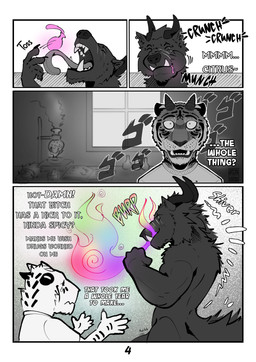 anthro book burping chemistry clothed clothing dialogue duo facial_scar fur genitals horn long_tongue male male/male muscular onomatopoeia open_mouth penis potion scar shaking shivering simple_background sound_effects tail text tongue tusks window picantetortuga dumb_bitch_juice mythology darius_(picantetortuga) juno_(picantetortuga) canid canine demon felid mammal mythological_canine mythological_creature pantherine tiger werecanid werecanine werecreature absurd_res comic digital_media_(artwork) english_text hi_res monochrome