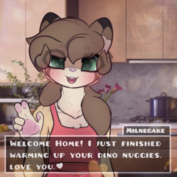 anthro apron blush chest_tuft clothing dialogue eye_through_hair eyebrow_through_hair eyebrows female gesture hair heart_symbol looking_at_viewer photo_background solo text translucent translucent_hair tuft waving waving_at_viewer milnegake_cherret sodapop_sprays konami metal_gear milnegake venom_snake domestic_ferret mammal mustelid musteline true_musteline weasel 1:1 english_text hi_res photography_(artwork)