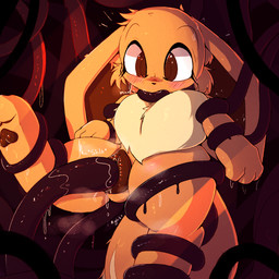 animal_genitalia animal_vulva bodily_fluids canine_genitalia canine_vulva eyelashes female feral genital_fluids genitals looking_away nervous nervous_sweat open_mouth oral questionable_consent shy solo sweat sweatdrop tentacles vaginal vaginal_fluids vulva lodetail nintendo pokemon eevee generation_1_pokemon mammal pokemon_(species) 1:1 hi_res