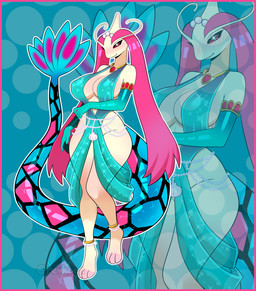 anthro anthrofied big_breasts border bracelet breasts clothed clothing dress female gem gold_(metal) gold_bracelet gold_jewelry inner_boob jewelry nipple_outline pearl_(gem) pink_border pokemorph shell simple_background small_waist solo thick_thighs wide_hips revkoen mythology nintendo pokemon dragon generation_3_pokemon hybrid milotic mythological_creature mythological_scalie pokemon_(species) scalie absurd_res hi_res