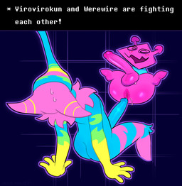 anthro anus blush bodily_fluids butt dominant dominant_male duo erection genital_fluids genitals imminent_sex male male/male penis possession power_bottom precum presenting presenting_anus presenting_penis smile sweat text mazmaven deltarune undertale_(series) darkner monster virovirokun werewire 2025 digital_media_(artwork) english_text hi_res