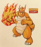 2017 3_toes 4_fingers ambiguous_gender anthro attack belly_scales biceps biped claws countershade_tail countershade_torso countershading dragon dragonite english_text eyebrows fakemon featureless_crotch feet fighting_pose fingers fire firefightdex fist foreshortening front_view frown full-length_portrait generation_1_pokemon hatching_(art) hi_res horn humanoid_hands long_tail looking_at_viewer marco_fanjul marker_(artwork) mixed_media multicolored_body multicolored_scales mythological_creature mythological_scalie mythology nintendo nude orange_body orange_horn orange_scales orange_tail overweight overweight_ambiguous overweight_anthro pen_(artwork) pokemon pokemon_(species) portrait pose scales scalie shaded shadow simple_background snout solo spread_legs spreading standing tail tan_body tan_scales tan_tail text toe_claws toes toony traditional_media_(artwork) two_tone_body two_tone_scales two_tone_tail white_background white_claws white_eyes white_horn wide_stance