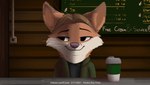 anthro beverage clothed clothing coffee coffee_shop coy inside male pink_nose smile solo store text whiskers furvie fenton_(dizzyvixen) canid canine fox mammal absurd_res bust_portrait digital_media_(artwork) english_text hi_res portrait shaded