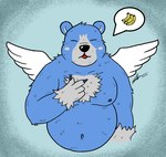 anthro belly big_belly blue_body eyes_closed humanoid_hands male moobs navel nipples overweight overweight_male solo wings sweetpand4 nintendo oracle_of_ages oracle_of_seasons the_legend_of_zelda moosh bear mammal 2022