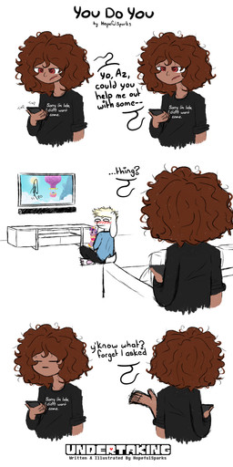 adolescent alternate_universe anthro black_bottomwear black_clothing black_pants black_shirt black_topwear blonde_hair blue_clothing blue_shirt blue_topwear blush bottomwear brown_body brown_hair cellphone clothing dialogue duo electronics embarrassed fluffy fluffy_tail funny_shirt furniture hair holding_object holding_phone holding_plushie horn logo looking_at_another looking_back male onomatopoeia pants pawpads phone plushie screencap shirt simple_background smartphone sofa sound_effects speech_bubble tail television text topwear watching_television young hopefulsparks friendship_is_magic hasbro my_little_pony mythology undertaking_(hopefulsparks) undertale undertale_(series) asriel_dreemurr frisk_(undertale) twilight_sparkle_(mlp) boss_monster_(undertale) bovid caprine equid equine goat horse human mammal monster mythological_creature mythological_equine pony unicorn 1:2 absurd_res colored_sketch comic english_text hi_res monochrome signature sketch