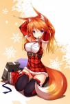 adjusting_hair blush breasts clothing female fox_tail gift hair hand_in_hair holidays kneeling legwear long_hair looking_at_viewer mouth_hold orange_hair plaid purple_eyes raised_arm red_clothing red_legwear red_thigh_highs ribbons solo thigh_highs touching_hair fatkewell christmas rika_eastre animal_humanoid canid canid_humanoid canine canine_humanoid fox fox_humanoid humanoid mammal mammal_humanoid