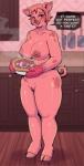 anthro areola big_breasts big_butt big_nipples blush breasts butt cleavage clothed clothing dairy_products dessert detailed_background dialogue ear_piercing ear_ring female food fruit fur genitals hair handwear huge_breasts huge_butt inside kitchen looking_at_viewer markings mostly_nude nipple_outline nipples nude open_mouth oven_mitts overweight overweight_anthro overweight_female pastry pie piercing pink_body pink_eyes pink_fur pink_hair pink_skin plant pussy ring_piercing smile solo spots spotted_body spotted_fur standing steam strawberry text thick_thighs whipped_cream wide_hips sin_bruh domestic_pig mammal suid suine sus_(pig) 2019 digital_media_(artwork) english_text hi_res