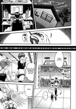 artificial_intelligence binary_code clothed clothing disembodied_hand duo_focus female group hair machine navel not_furry skinny technology text kyoumoto_takayuki android computer_virus_(species) digital_creature human mammal robot comic english_text greyscale hi_res monochrome