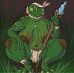 anthro areola belly big_breasts bodypaint bottomwear breast_gap breasts clothed clothing crouching deep_navel female hanging_breasts huge_breasts loincloth navel nipples non-mammal_breasts overweight overweight_anthro overweight_female sagging_breasts solo topless liarborn amphibian frog