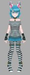 5_fingers anthro armlet bare_shoulders biped black_clothing black_fingerless_gloves black_gloves black_handwear black_legwear black_shirt black_stockings black_stripes black_text black_topwear blue_bottomwear blue_bracelet blue_clothing blue_eyelashes blue_eyes blue_hair blue_skirt bottomwear bracelet breasts buckteeth chain closed_smile clothed clothed_female clothed_humanoid clothing collar collarbone cuff_(restraint) ear_clip ear_piercing ear_tag exclamation_point eyelashes eyewear female female_humanoid fingerless_gloves fingers front_view glasses glistening glistening_eyes glistening_hair gloves grey_background hair handwear jewelry leglet legwear light_body light_skin lock looking_at_viewer medium_breasts mouth_closed orthographic pattern_clothing pattern_legwear pattern_shirt pattern_stockings pattern_topwear piercing pigeon_toed pink_inner_ear pleated_skirt restraints shackles shirt simple_background skirt smile smiling_at_viewer solo sparkles sparkling_eyes standing stockings striped_clothing striped_legwear striped_shirt striped_stockings striped_topwear stripes teeth text topwear warning_symbol white_clothing white_ears white_legwear white_shirt white_stockings white_stripes white_topwear yellow_chain gwenwinterheart gwendolen_winterheart animal_humanoid humanoid lagomorph lagomorph_humanoid leporid leporid_humanoid mammal mammal_humanoid rabbit rabbit_humanoid 2021 absurd_res character_name full-length_portrait hi_res portrait