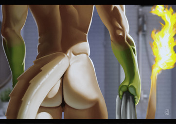 anthro back_muscles backsack balls biped black_bars butt butt_focus butt_shot faceless_anthro faceless_character faceless_male fire flaming_tail genitals gloves_(marking) green_body green_hands green_markings holding_object holding_towel light male male_anthro markings multicolored_body nude nude_anthro nude_male photo_background rear_view scales scaly_tail shower shower_room slim small_waist solo tail tan_body tan_scales towel two_tone_body reiser mythology dragon mythological_creature mythological_scalie scalie 2025 absurd_res colored detailed digital_drawing_(artwork) digital_media_(artwork) english_description hi_res letterbox lighting painting_(artwork) photo_manipulation photography_(artwork) portrait shaded signature widescreen