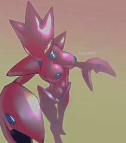 anthro areola big_breasts blue_areola blue_nipples breasts female front_view gradient_background looking_at_viewer navel nipples orange_background orange_eyes pincers red_body simple_background solo yellow_background yellow_sclera vgingrb_jibred nintendo pokemon generation_2_pokemon pokemon_(species) scizor hi_res