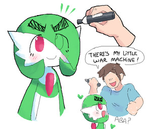 blush body_writing duo female male marker not_furry simple_background smile text white_background melfunnysmell nintendo pokemon gaba_(melfunnysmell) gardevoir generation_3_pokemon human humanoid mammal pokemon_(species) english_text sketch