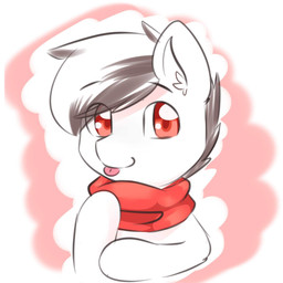 ambiguous_gender black_hair blep glistening glistening_eyes hair inner_ear_fluff looking_at_viewer multicolored_hair pink_tongue red_eyes red_scarf scarf simple_background solo tongue tongue_out tuft two_tone_hair unsigned white_body white_ears white_hair white_inner_ear_fluff kewkungzn hasbro my_little_pony equid equine horse mammal pony 1:1 2018 bust_portrait digital_media_(artwork) digital_painting_(artwork) hi_res icon painting_(artwork) portrait