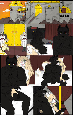abs anthro anus back_wings bed bedroom big_breasts big_penis black_body black_fur black_hair black_penis breasts castle clothed clothed_male clothing detailed_background duo erection female female_anthro foreskin fur furniture genitals group hair handjob handjob_from_behind heterochromia humanoid_genitalia humanoid_penis inside male male/female male_anthro muscular muscular_male nude nude_anthro nude_female nude_male penile penis pink_anus pink_vulva red_eyes sex tan_body tan_fur tan_hair teeth tongue tongue_out trio uniform vulva white_body white_fur wings yellow_eyes butcher_pal adam_manchester canid canine canis hybrid mammal procyonid raccoon wolf 2025 absurd_res colored comic digital_drawing_(artwork) digital_media_(artwork) hi_res
