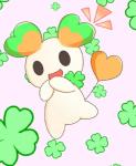 ambiguous_gender black_eyes chibi clover_(plant) heart_symbol open_mouth pink_background plant simple_background solo hakkakechi life_corp lalapi mammal mouse murid murine rodent 2019