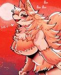 anthro big_breasts breasts brown_body brown_fur fangs female flirting flirting_with_viewer fur half-closed_eyes hearts_around_head looking_at_viewer moon muscular muscular_anthro muscular_female narrowed_eyes red_eyes red_sky sky smile solo standing tail teeth under_boob comifur mythology loomy_(comifur) canid canine canis mammal mythological_canine mythological_creature werecanid werecanine werecreature werewolf wolf hi_res red_theme