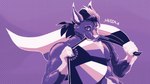 biceps hair hand_fan lgbt_pride male muscular nipples pride_color_flag pride_colors purple_hair simple_background solo tied_hair yarem4 yarred_(yarem4) canid canine fox mammal 16:9 hi_res widescreen
